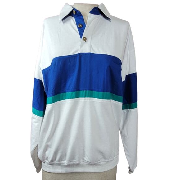 Vintage White and Blue Long Sleeve Size Medium - Picture 1 of 4